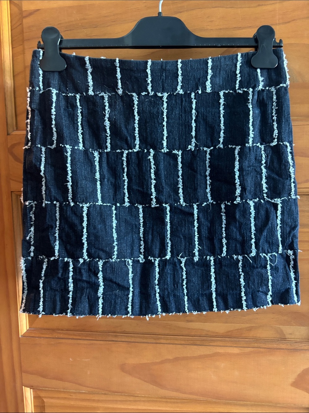 Women’s Mini Skirt- Dark Blue Denim- Frayed Stripe Detail